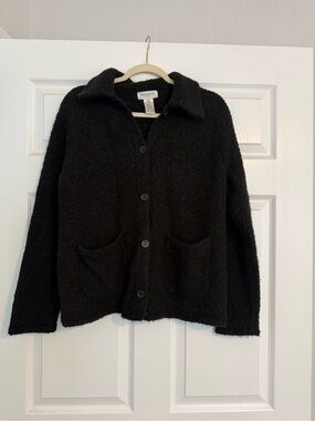 Jones New York Sport Black Textured Button Front Jacket Sweater S